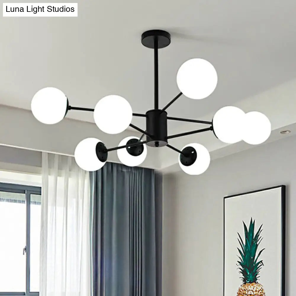 Modern Black Burst Hanging Lamp with Opaline Glass Shade - Ideal for Bedroom