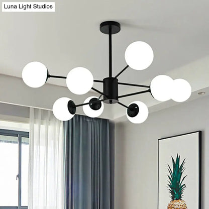 Modern Black Burst Hanging Lamp with Opaline Glass Shade - Ideal for Bedroom