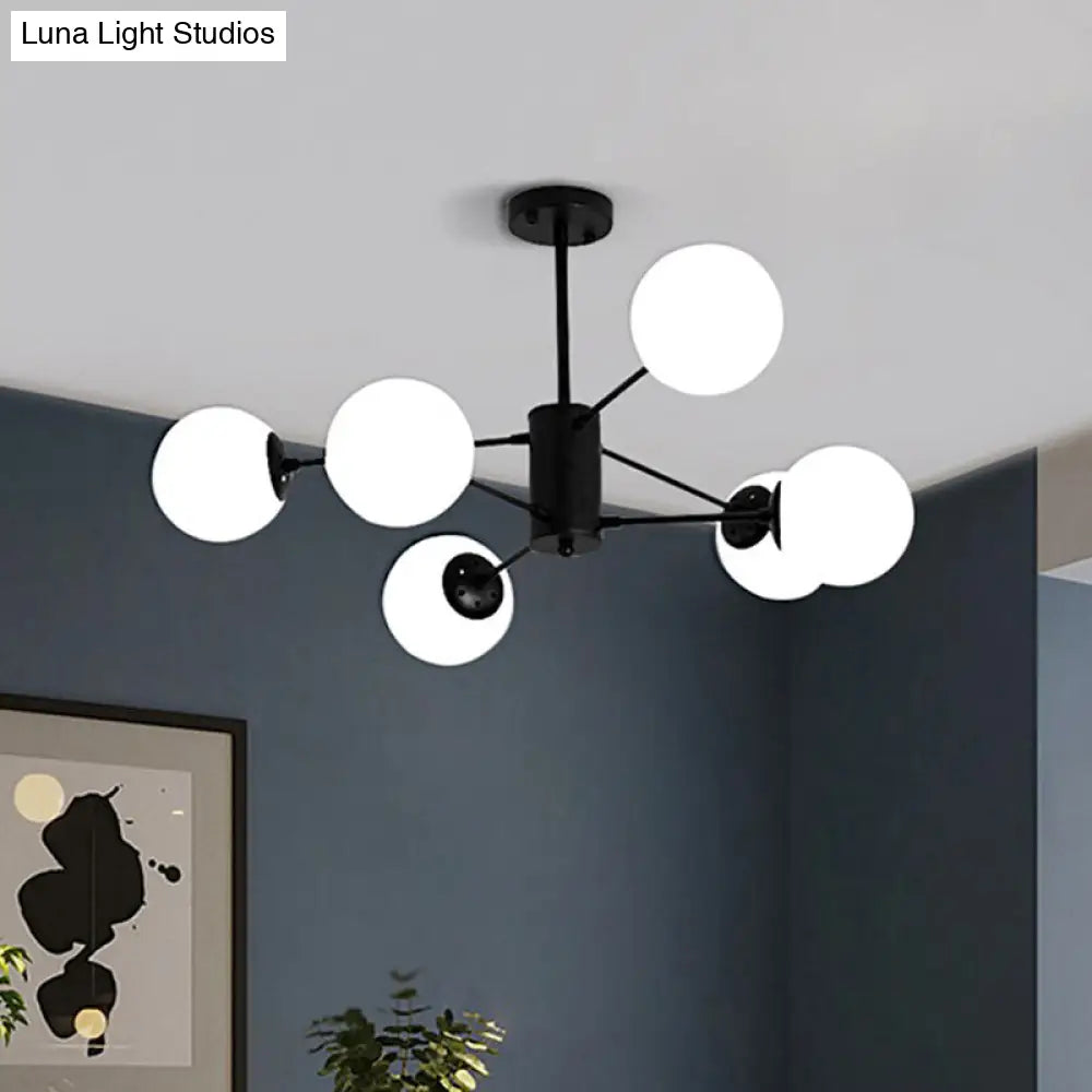 Modern Black Burst Hanging Lamp with Opaline Glass Shade - Ideal for Bedroom