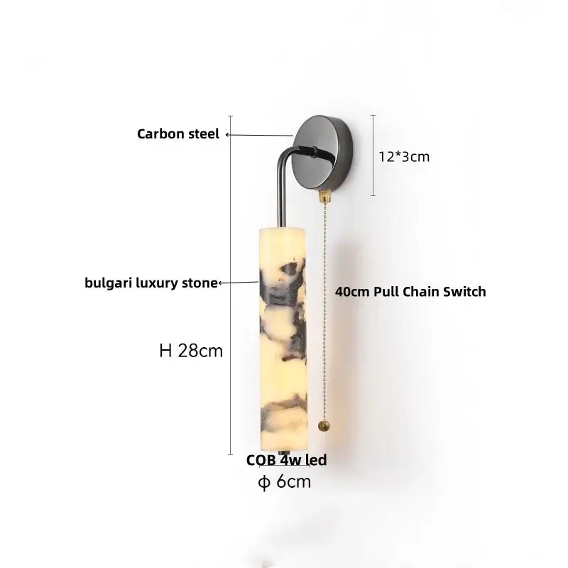 Modern wall lamp with carbon steel led hardware and bulgari luxury stone cylindrical body for elegant decorbites carbon steel style