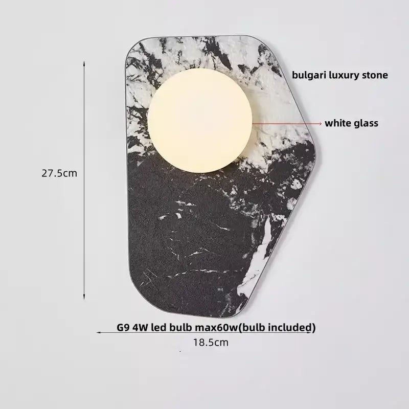 Modern black carbon steel led wall lamp with marble-patterned base and warm alabaster bedroom shade for elegant decorbites lighting