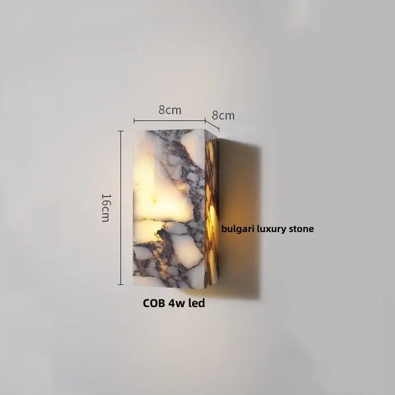 Modern black carbon steel led wall lamp with alabaster bedroom shade and polished white gray marbled Bulgarian stone decorbites carbon steel wall lamp illuminated by 4w cob led