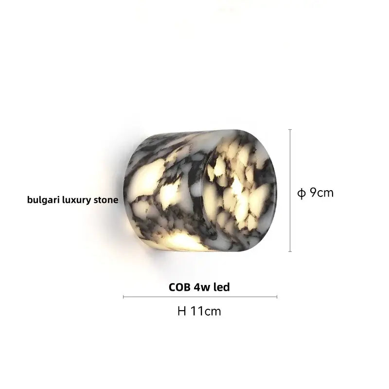 Modern black carbon steel led wall lamp featuring a bulgari stone sconce with black cream marbled pattern and 4w led light