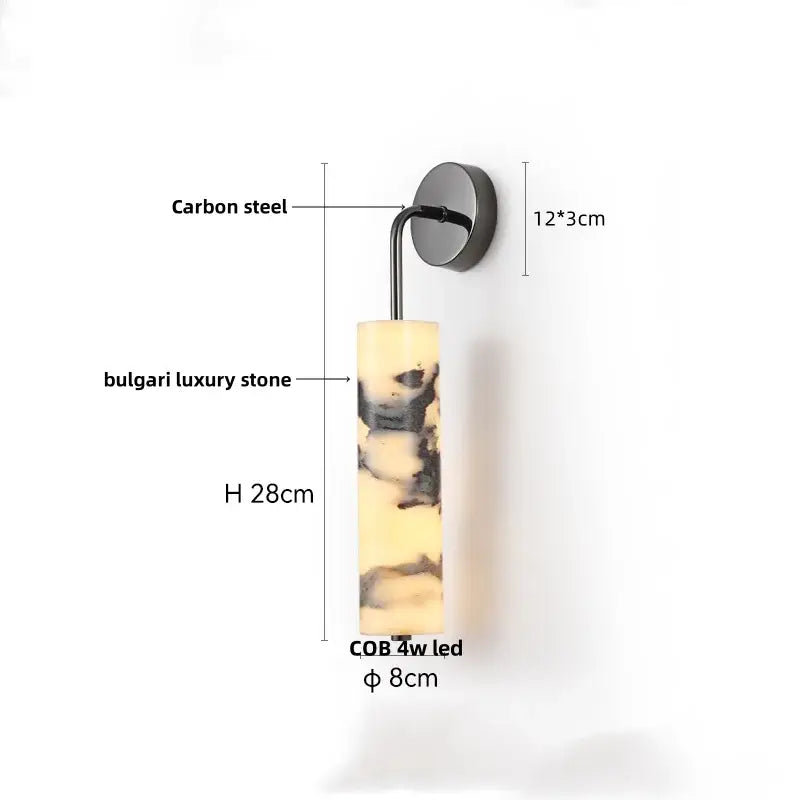 Modern black carbon steel led wall lamp with decorbites carbon steel bracket and bulgari luxury alabaster stone shade