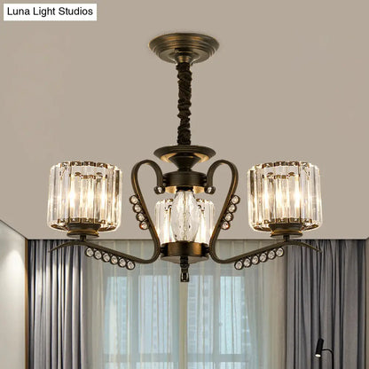 Lámpara de techo moderna negra con pantalla cilíndrica de cristal - 3/5 luces - Perfecta para salas de estar