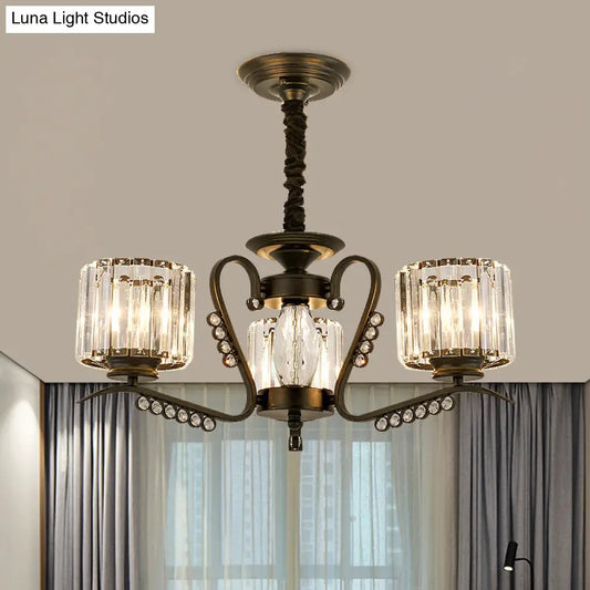 Lámpara de techo moderna negra con pantalla cilíndrica de cristal - 3/5 luces - Perfecta para salas de estar