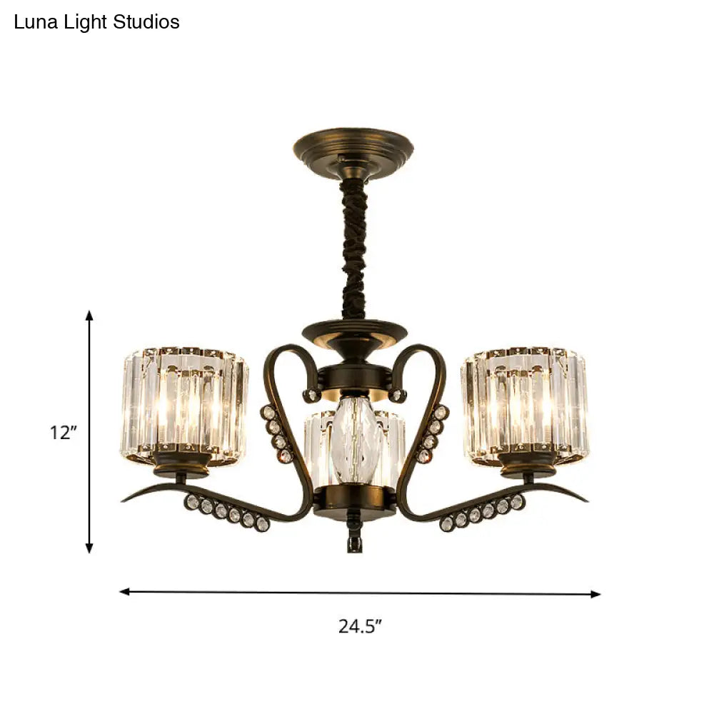 Lámpara de techo moderna negra con pantalla cilíndrica de cristal - 3/5 luces - Perfecta para salas de estar