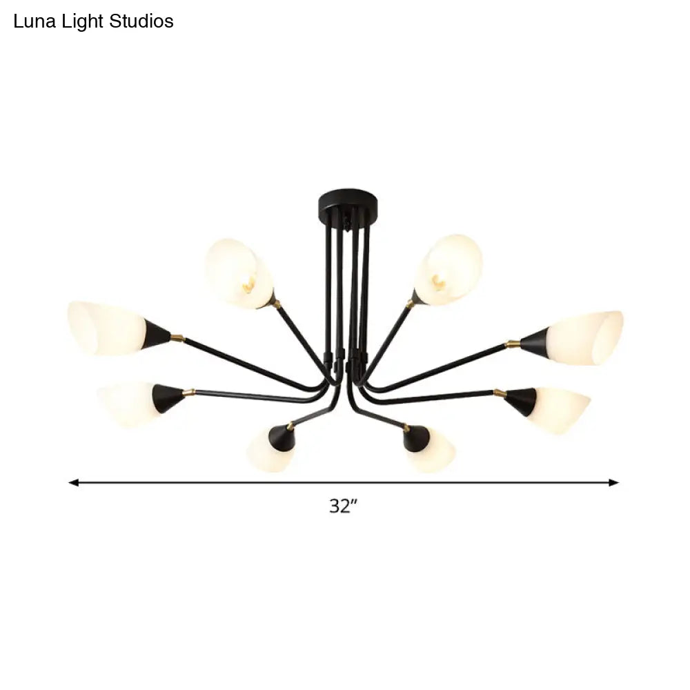 Lámpara de techo moderna negra con luz colgante acampanada y pantalla de cristal translúcido - 4/6/8 bombillas