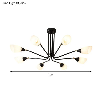 Lámpara de techo moderna negra con luz colgante acampanada y pantalla de cristal translúcido - 4/6/8 bombillas