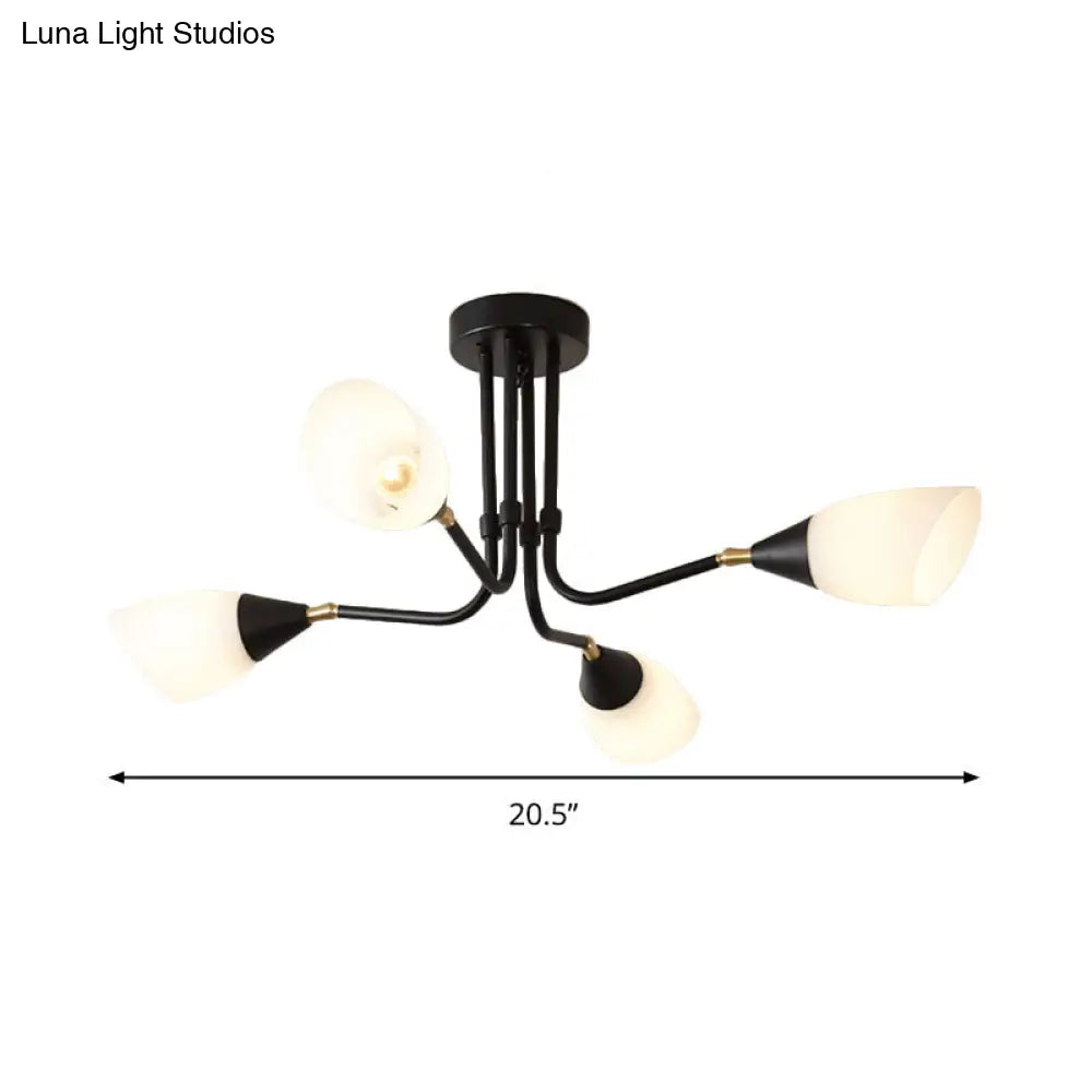 Lámpara de techo moderna negra con luz colgante acampanada y pantalla de cristal translúcido - 4/6/8 bombillas