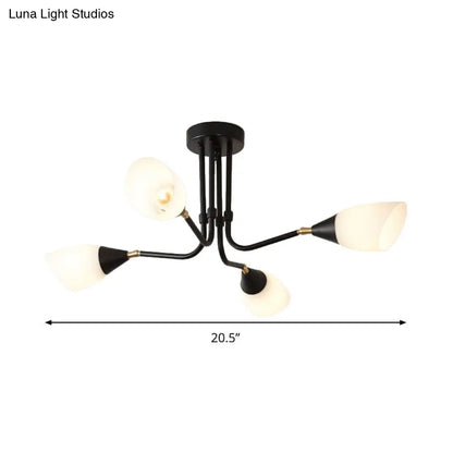 Lámpara de techo moderna negra con luz colgante acampanada y pantalla de cristal translúcido - 4/6/8 bombillas