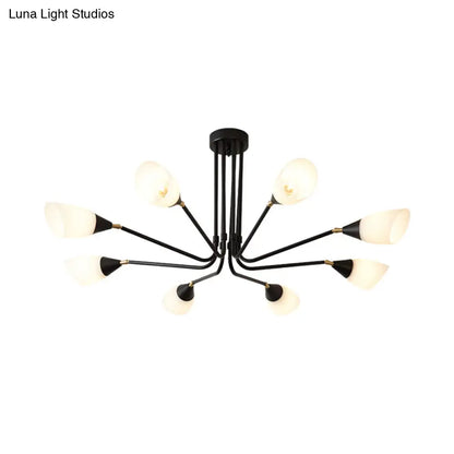 Lámpara de techo moderna negra con luz colgante acampanada y pantalla de cristal translúcido - 4/6/8 bombillas