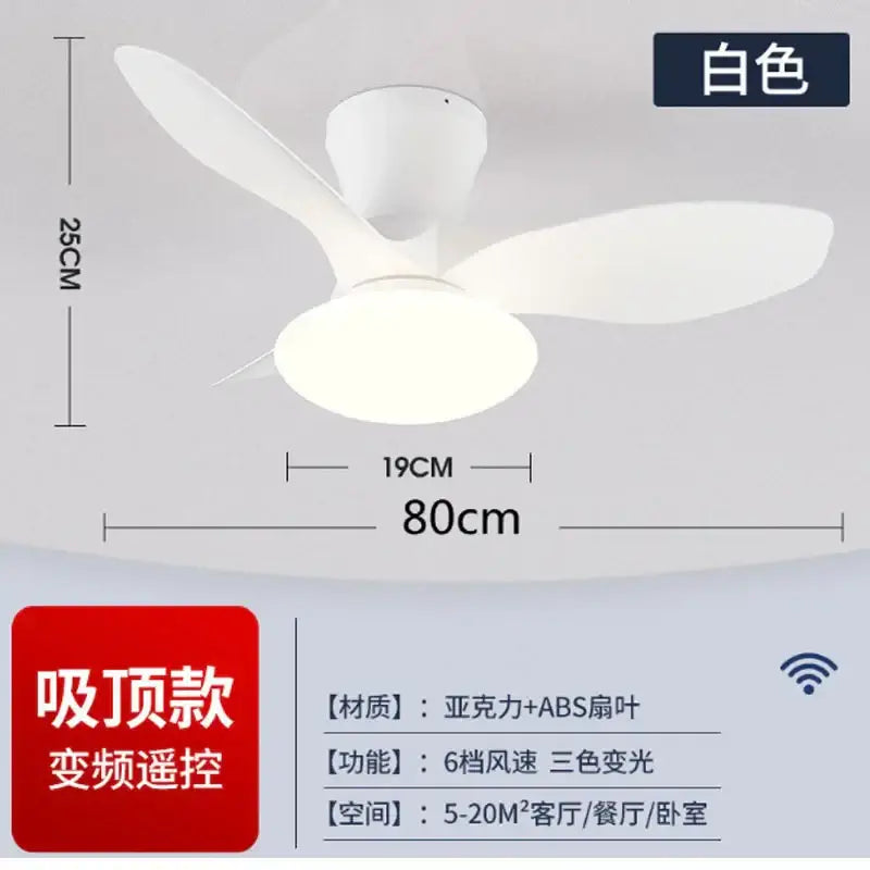 Modern black ceiling fan lamp with three sleek abs plastic blades and integrated led light for living room use