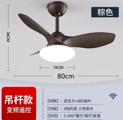 Modern brown ceiling fan lamp with three blades and built-in circular light for living room use with remote control