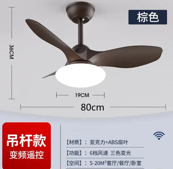Modern brown ceiling fan lamp with three blades and built-in circular light for living room use with remote control