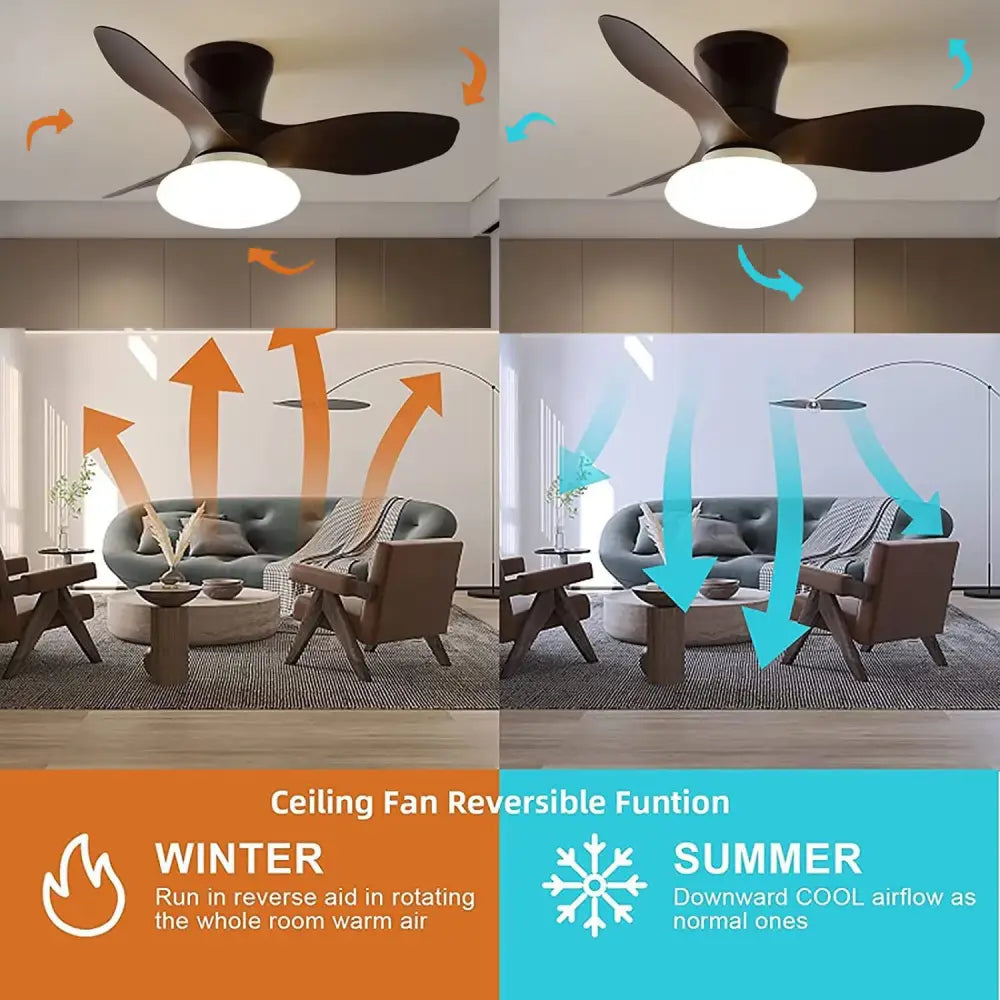 Dark brown ceiling fan lamp with circular white light fixture modern fan lamp for living room with remote control
