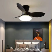Modern black ceiling fan lamp with integrated light fixture and remote control for living room use