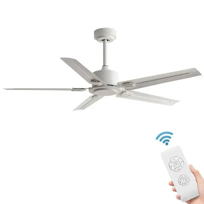 Modern black ceiling fan with five sleek blades and 35w dc motor includes remote control for living room use