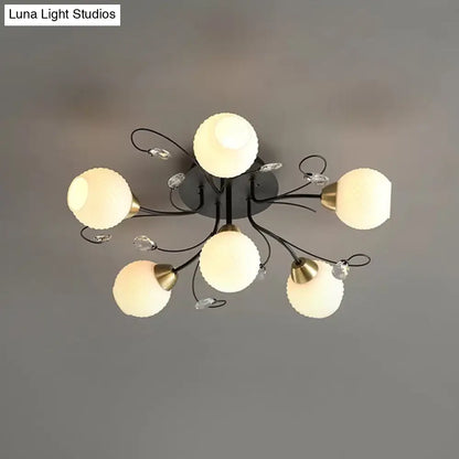 Lámpara de techo moderna DecorBites™ negra con pantalla de cristal opalino - 6 luces, montaje semiempotrado para sala de estar