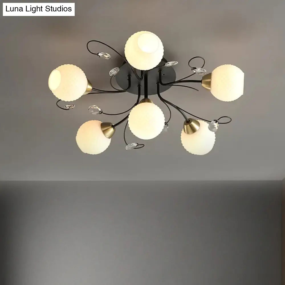 Lámpara de techo moderna DecorBites™ negra con pantalla de cristal opalino - 6 luces, montaje semiempotrado para sala de estar