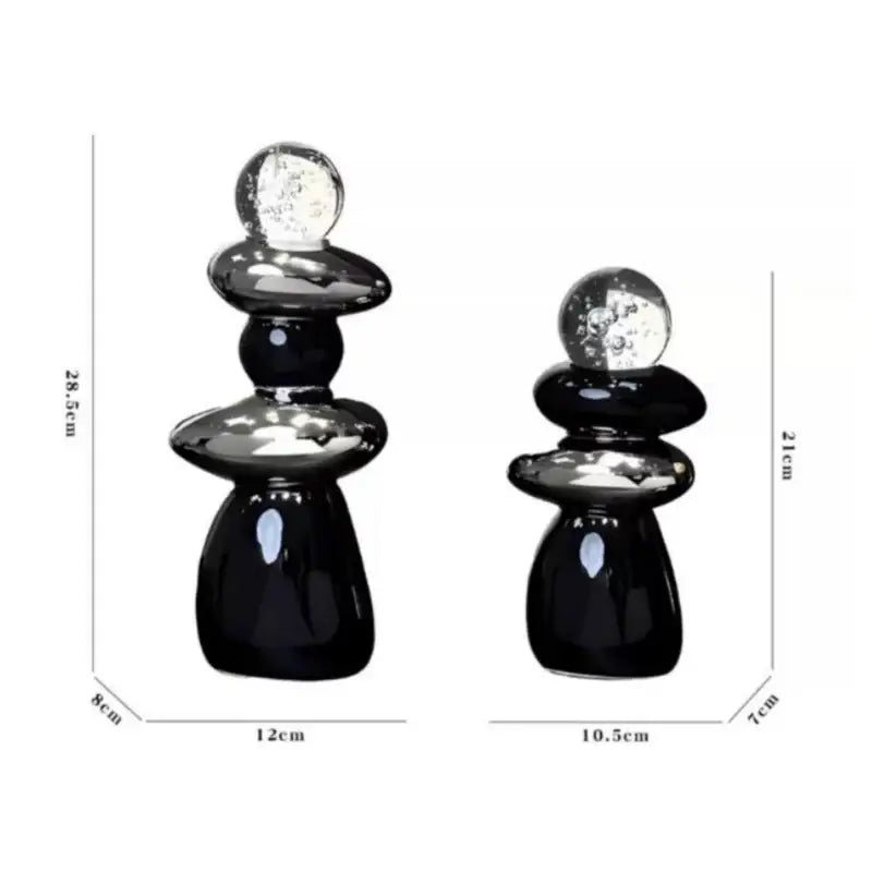 Modern black ceramic decorative crystal ball statue featuring glossy stacking stone sculptures for living room decorbites decorbites decorative crystal
