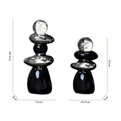 Modern black ceramic decorative crystal ball statue featuring glossy stacking stone sculptures for living room decorbites decorbites decorative crystal