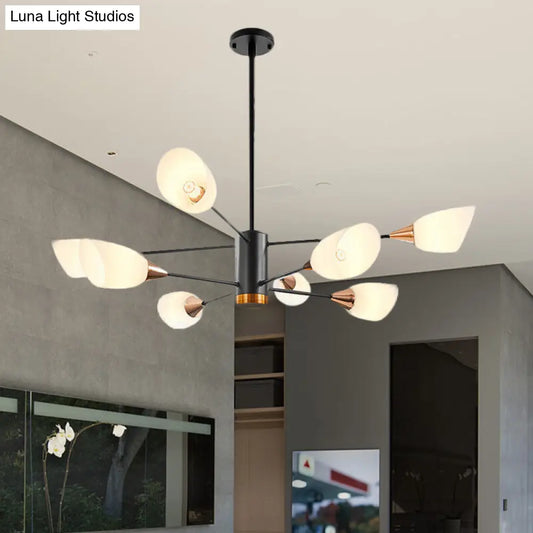 Lámpara de araña moderna negra - Lámpara colgante de salón de 8 luces con pantalla de cristal floral