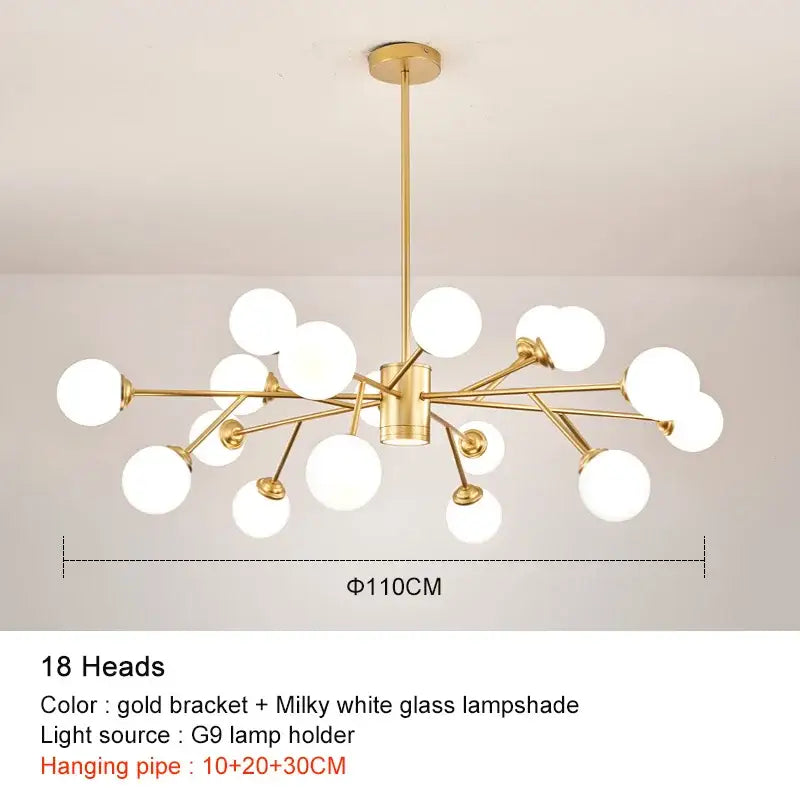 Modern black chandelier with gold bracket and 18 frosted glass lampshades for living room decorbites black chandelier