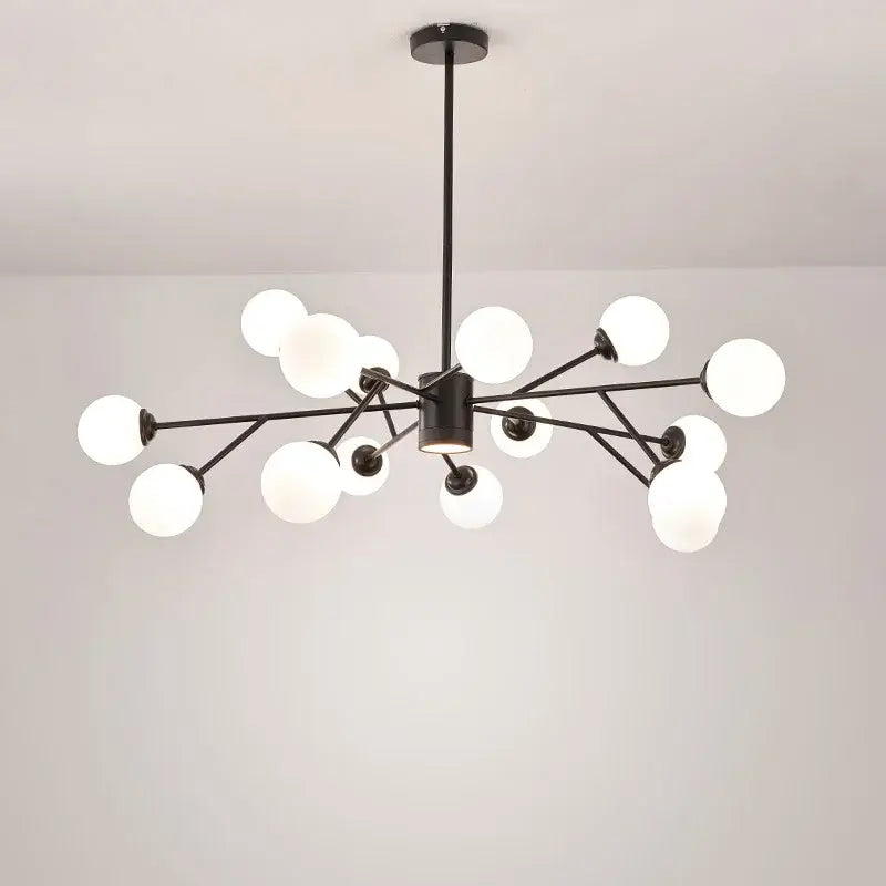 Modern black chandelier by decorbites featuring frosted glass globe bulbs for stylish living room decor