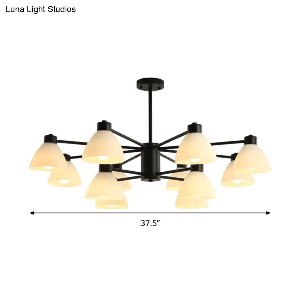 Lámpara de araña moderna negra - Lámpara colgante para comedor de 6/8/12 luces con pantalla de cristal blanco en forma de cúpula