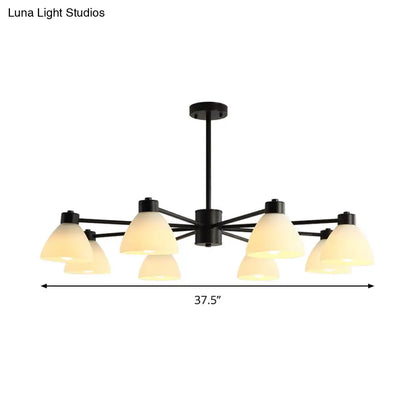 Lámpara de araña moderna negra - Lámpara colgante para comedor de 6/8/12 luces con pantalla de cristal blanco en forma de cúpula