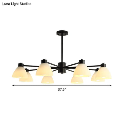 Lámpara de araña moderna negra - Lámpara colgante para comedor de 6/8/12 luces con pantalla de cristal blanco en forma de cúpula