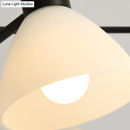 Lámpara de araña moderna negra - Lámpara colgante para comedor de 6/8/12 luces con pantalla de cristal blanco en forma de cúpula