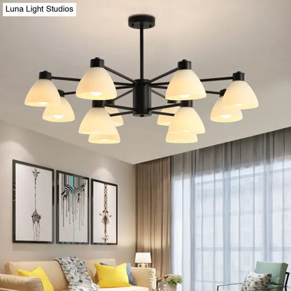 Lámpara de araña moderna negra - Lámpara colgante para comedor de 6/8/12 luces con pantalla de cristal blanco en forma de cúpula