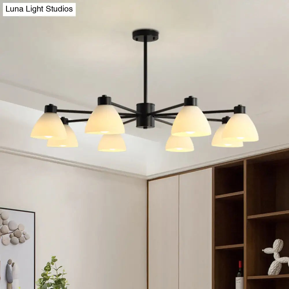 Lámpara de araña moderna negra - Lámpara colgante para comedor de 6/8/12 luces con pantalla de cristal blanco en forma de cúpula