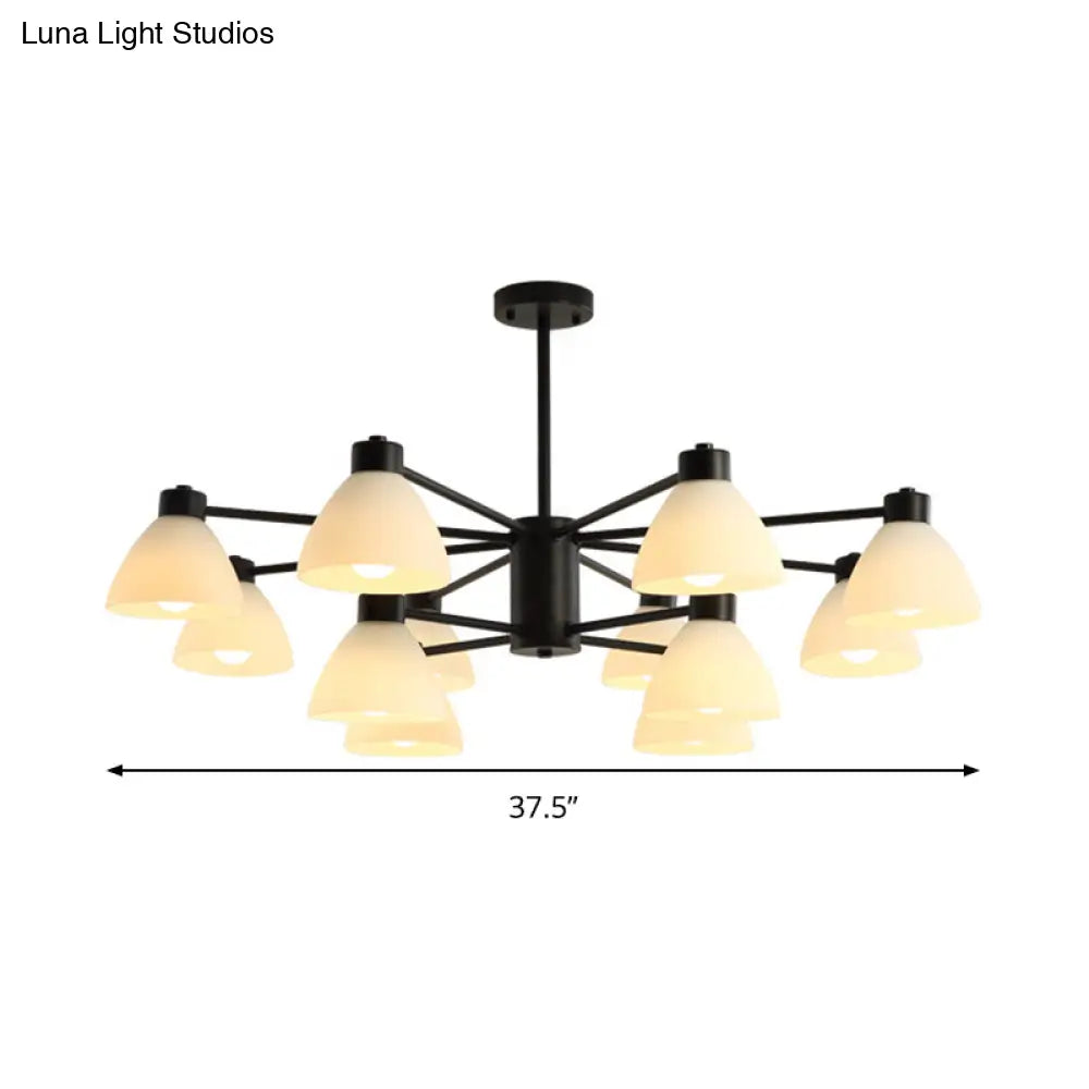 Lámpara de araña moderna negra - Lámpara colgante para comedor de 6/8/12 luces con pantalla de cristal blanco en forma de cúpula