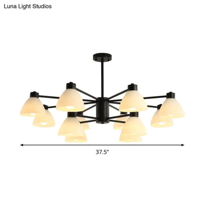 Lámpara de araña moderna negra - Lámpara colgante para comedor de 6/8/12 luces con pantalla de cristal blanco en forma de cúpula