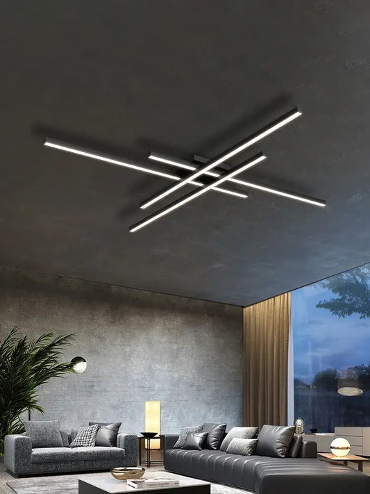 Modern black chandelier led ceiling lamp with sleek cross-shaped design and bright white led strips for living room decorbites ceiling lamp