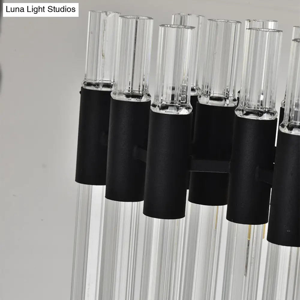 Lámpara de araña moderna negra - Kit de lámpara colgante de 8 luces con pantalla cilíndrica de cristal