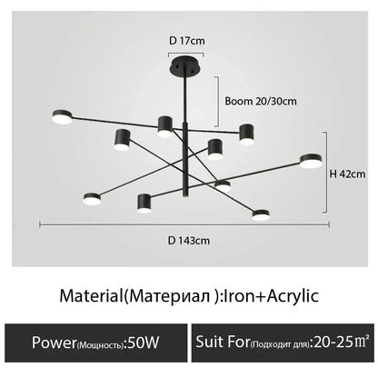 Modern Black Chandelier: Nordic Style Home Lighting - Black-10 Heads / warm light 3000K - Chandelier