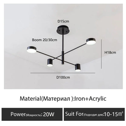 Modern Black Chandelier: Nordic Style Home Lighting - Black-4 Heads / warm light 3000K - Chandelier