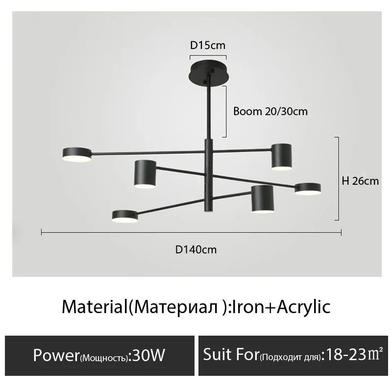 Modern Black Chandelier: Nordic Style Home Lighting - Black-6 Heads-L / Dimmable with remote - Chandelier