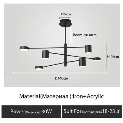 Modern Black Chandelier: Nordic Style Home Lighting - Black-6 Heads-L / Dimmable with remote - Chandelier