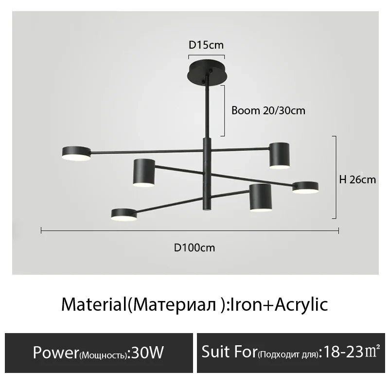 Modern Black Chandelier: Nordic Style Home Lighting - Black-6 Heads-S / warm light 3000K - Chandelier