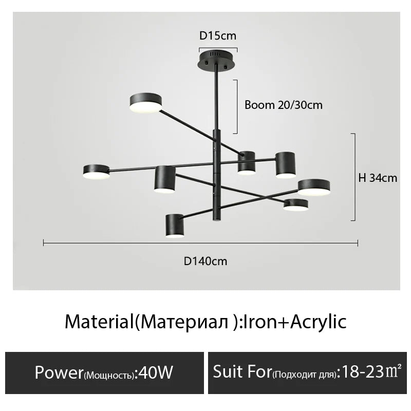 Modern Black Chandelier: Nordic Style Home Lighting - Black-8 Heads-L / warm light 3000K - Chandelier