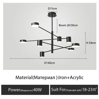 Modern Black Chandelier: Nordic Style Home Lighting - Black-8 Heads-L / warm light 3000K - Chandelier