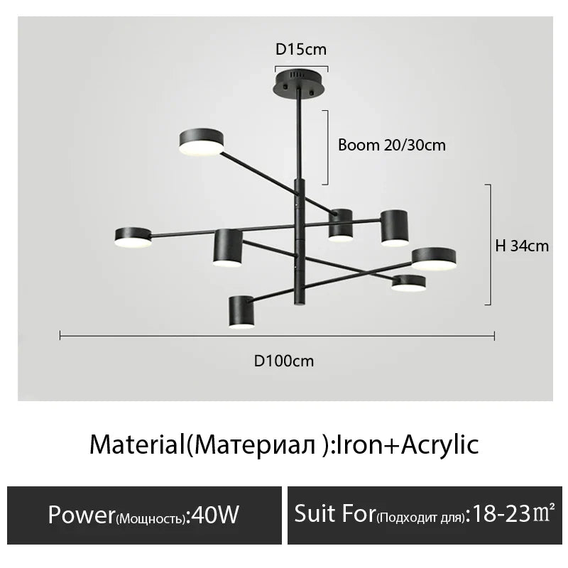Modern Black Chandelier: Nordic Style Home Lighting - Black-8 Heads-S / warm light 3000K - Chandelier