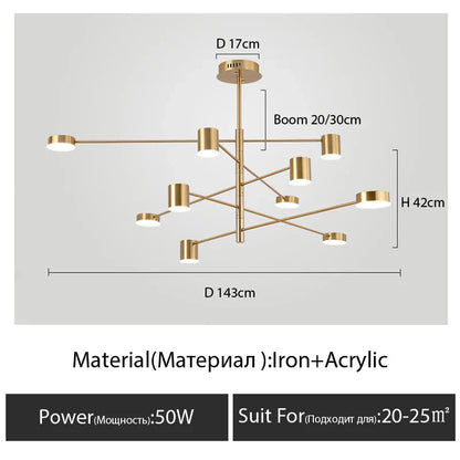 Modern Black Chandelier: Nordic Style Home Lighting - Gold-10 Heads / Dimmable with remote - Chandelier