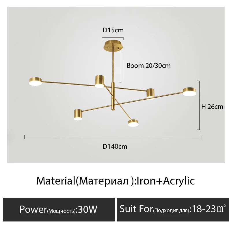 Modern Black Chandelier: Nordic Style Home Lighting - Gold-6 Heads-L / warm light 3000K - Chandelier