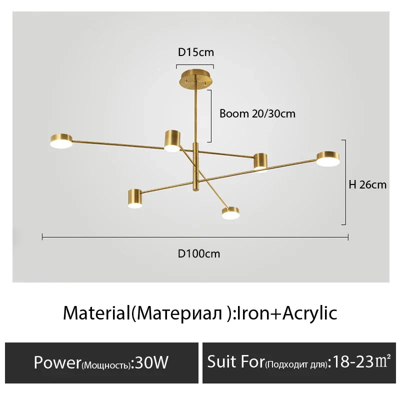 Modern Black Chandelier: Nordic Style Home Lighting - Gold-6 Heads-S / warm light 3000K - Chandelier